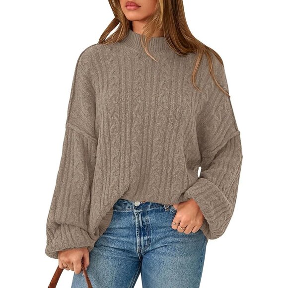 Sweaters - Women's Cable Knit Sweater Oversized Fall Pullover Crewneck Long Sleeve